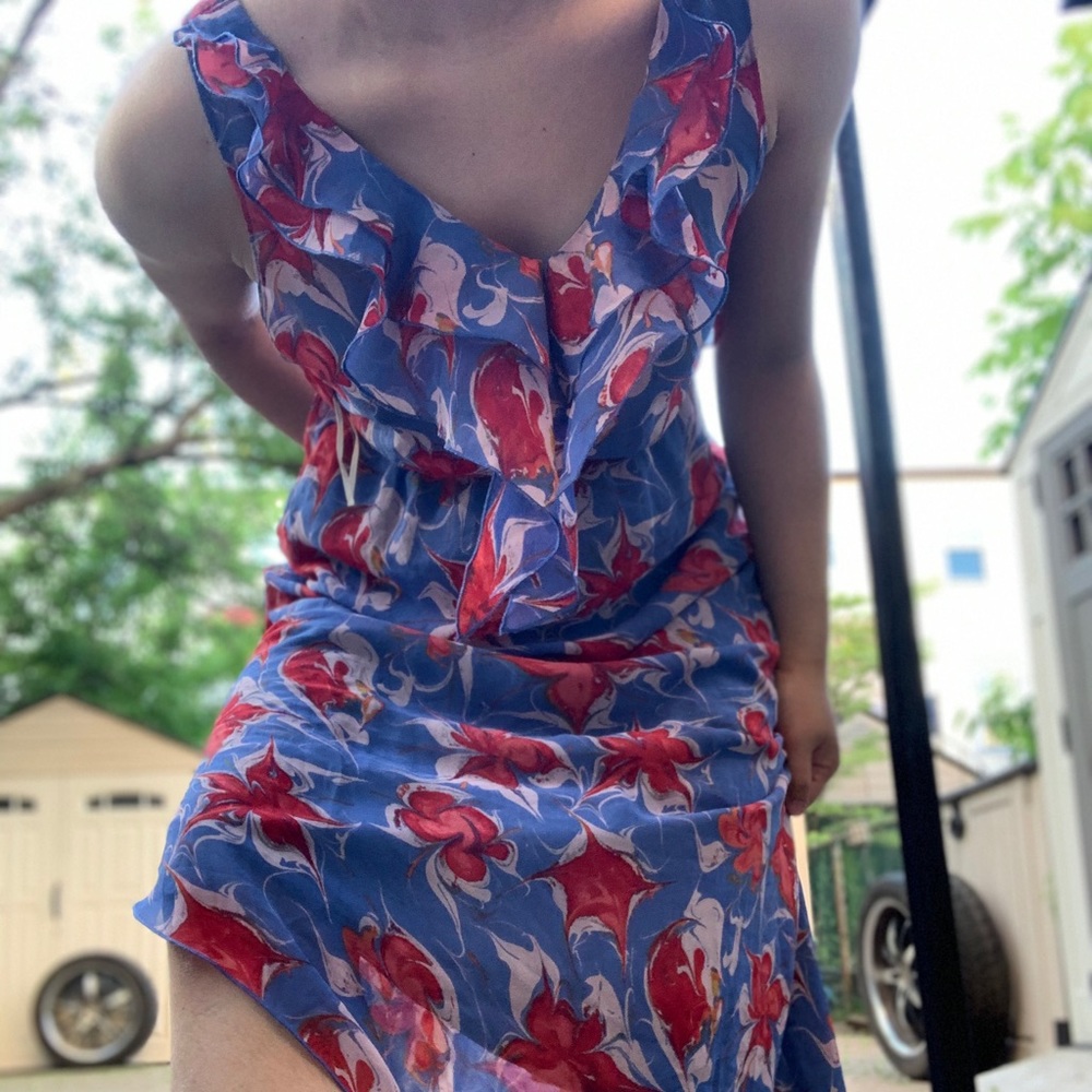 Spring Dress/ Flowers/ Asymmetrical with Ruffles